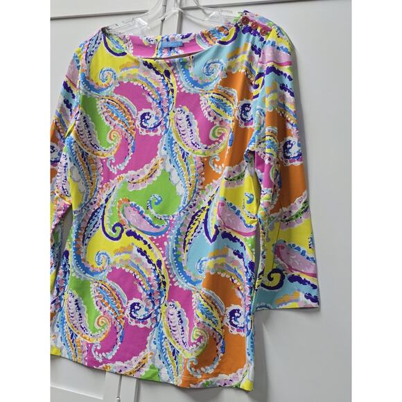 J. McLaughlin Bright Modern Paisley Signature Resort Top 3/4 Slv Boatneck XL - Picture 2 of 6